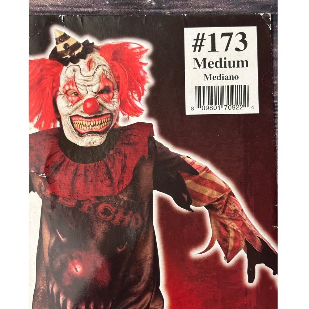 Sideshow Psycho Clown Costume Boys M (8-10) Shirt Mask Halloween Scary - Picture 10 of 13